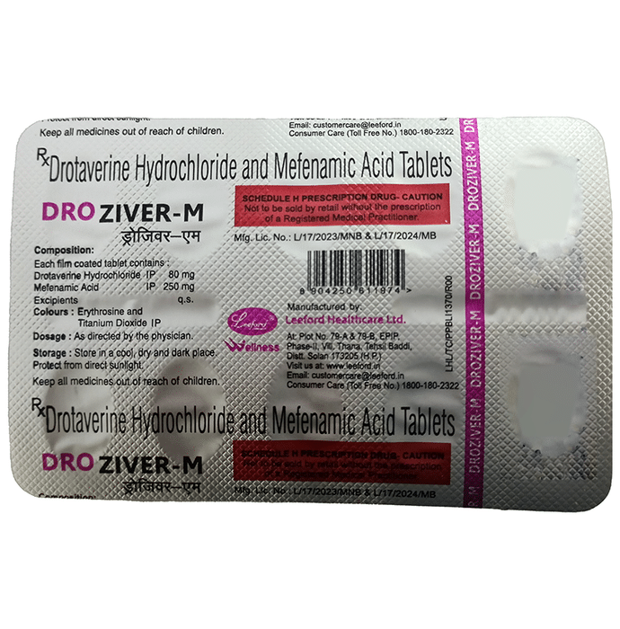 Droziver-M Tablet    Drotaverine 80mg + Mefenamic Acid 250mg