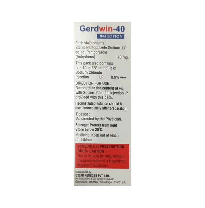 Gerdwin 40 Injection    Pantoprazole 40mg