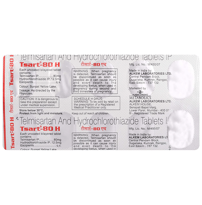 Tsart 80 H Tablet    Telmisartan 80mg + Hydrochlorothiazide 12.5mg