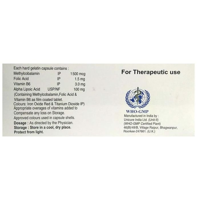 Nervgum Capsule    Methylcobalamin 1500mcg + Alpha Lipoic Acid 100mg + Vitamin B6 Pyridoxine 3mg + F