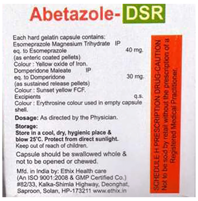 Abetazole-DSR Capsule    Domperidone 30mg + Esomeprazole 40mg