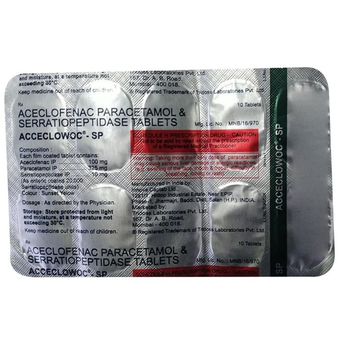 Acceclowoc-SP Tablet Aceclofenac 100mg + Paracetamol 325mg + Serratiopeptidase 10mg