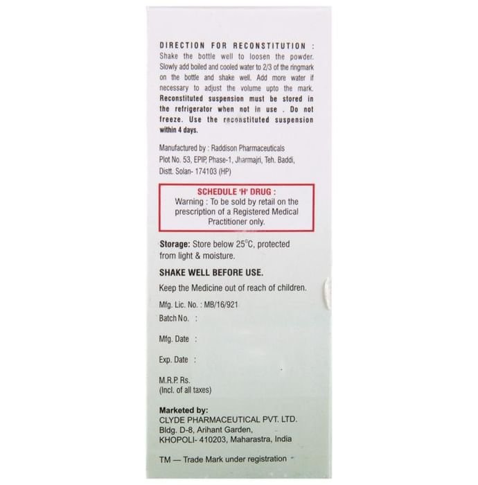 Clymo Dry Syrup    Amoxycillin 200mg/5ml + Clavulanic Acid 28.5mg/5ml