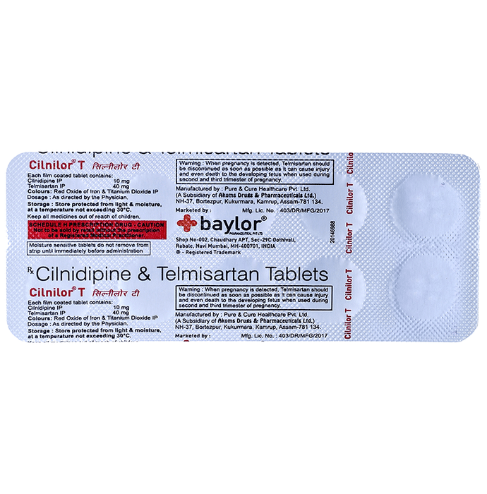 Cilnilor T 10mg/40mg Tablet    Cilnidipine 10mg + Telmisartan 40mg