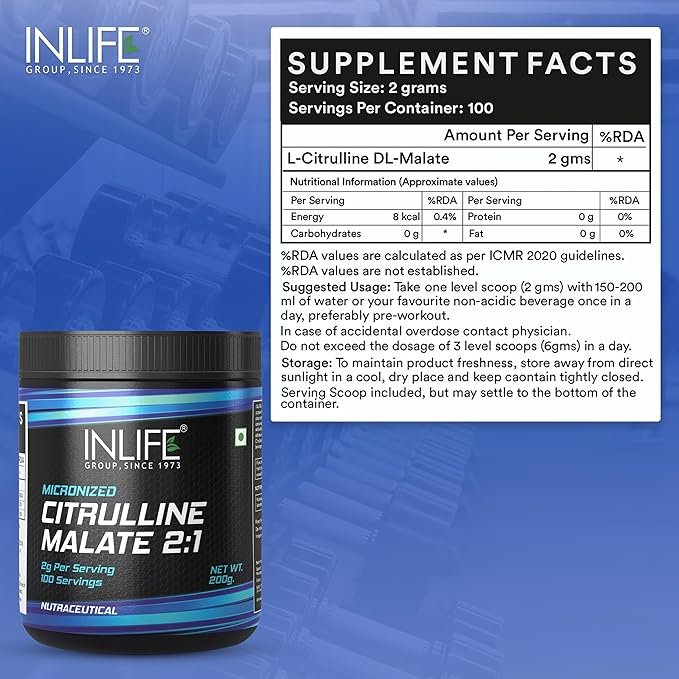 Inlife Micronized Citrulline Malate Powder 2:1 Supplement Unflavoured