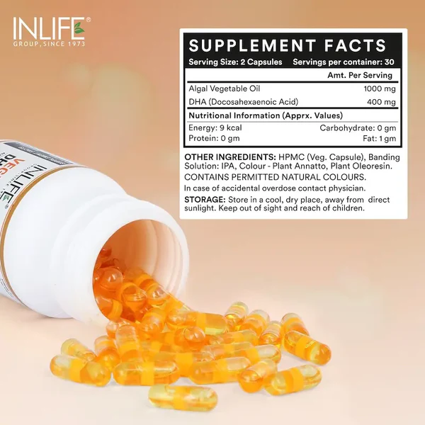 Inlife Algal DHA Vegetable Oil | Liquid Filled Veg Capsule for Heart & Brain Health