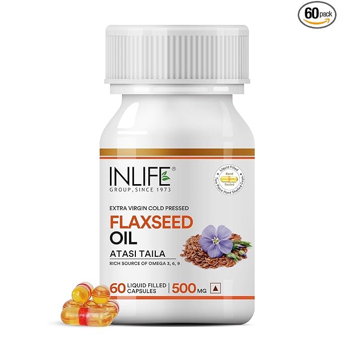 Inlife Extra Virgin Cold Pressed Flaxseed Oil | With Omega 3, 6 & 9 | Liquid Filled Capsule