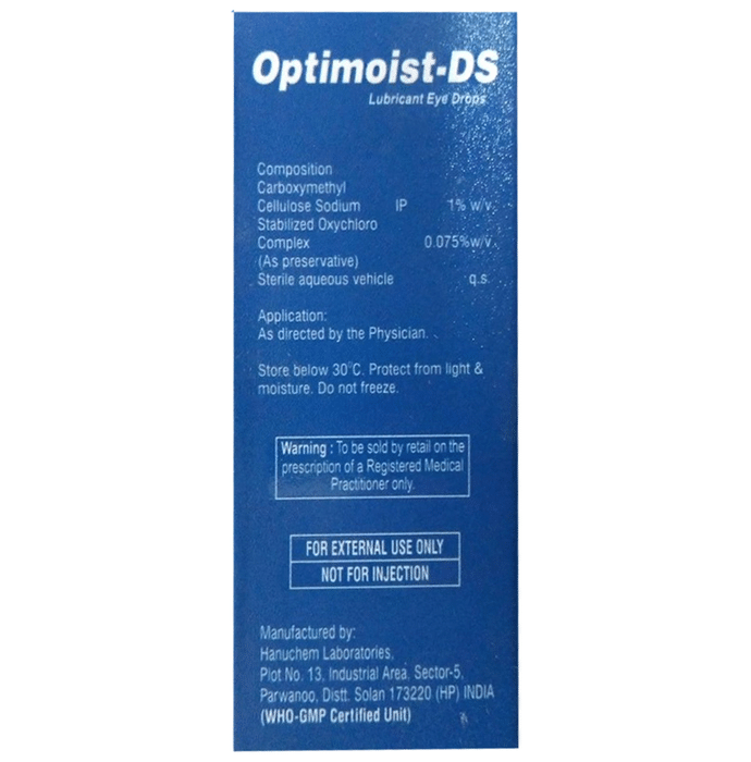 Optimoist-DS Lubricant Eye Drop Carboxymethylcellulose 1% w/v + Oxychloro Complex 0.0075% w/v