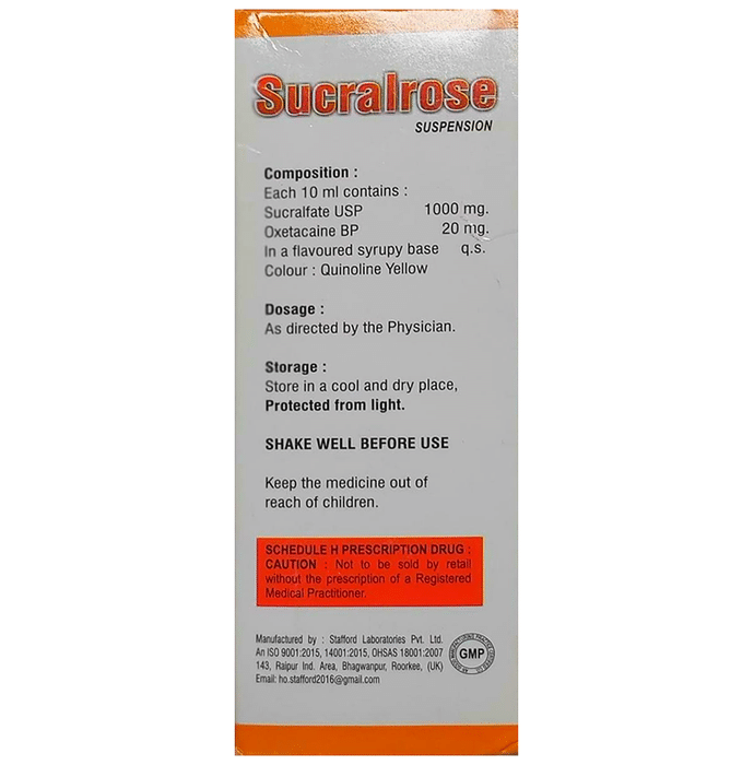 Sucralrose Suspension Orange Sugar Free Sucralfate 1000mg/10ml + Oxetacaine 20mg/10ml