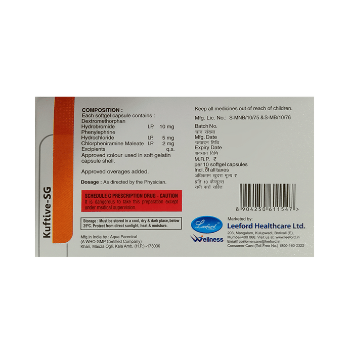 Kuftive-SG Soft Gelatin Capsule Phenylephrine 5mg + Chlorpheniramine Maleate 2mg + Dextromethorphan 