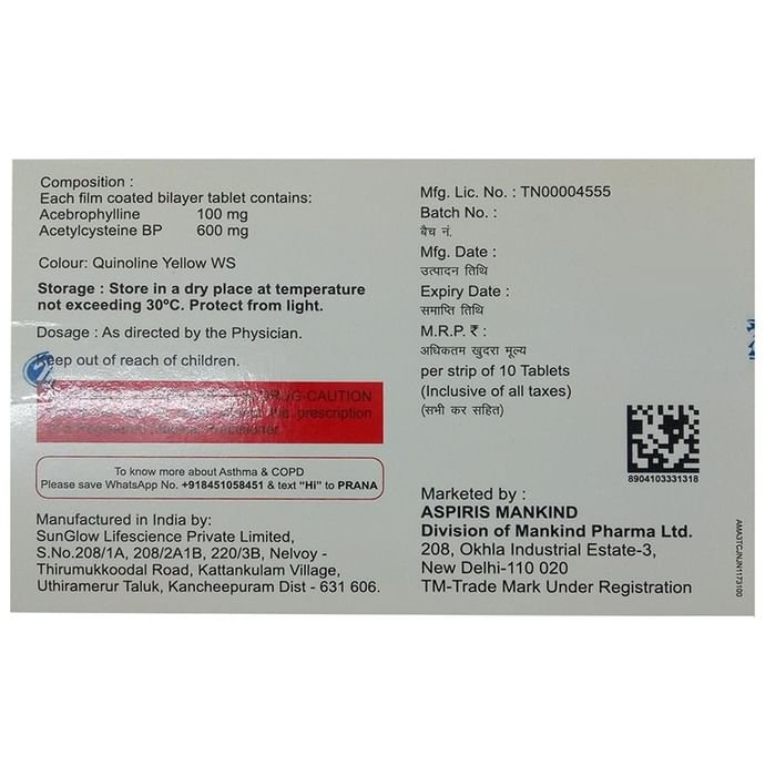 Abevia-N Tablet Acebrophylline 100mg + Acetylcysteine 600mg