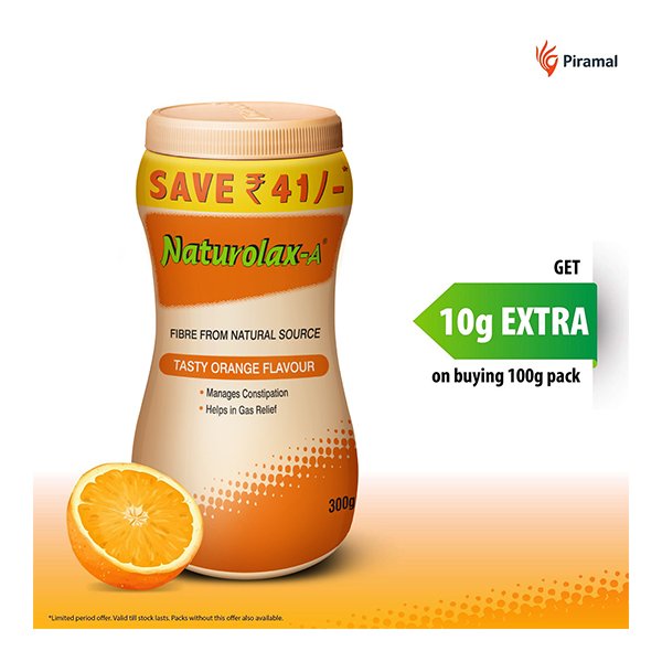 Naturolax -A Powder | For Constipation, Gas & Stomach Care | Natural Source | Flavour Tasty Orange
