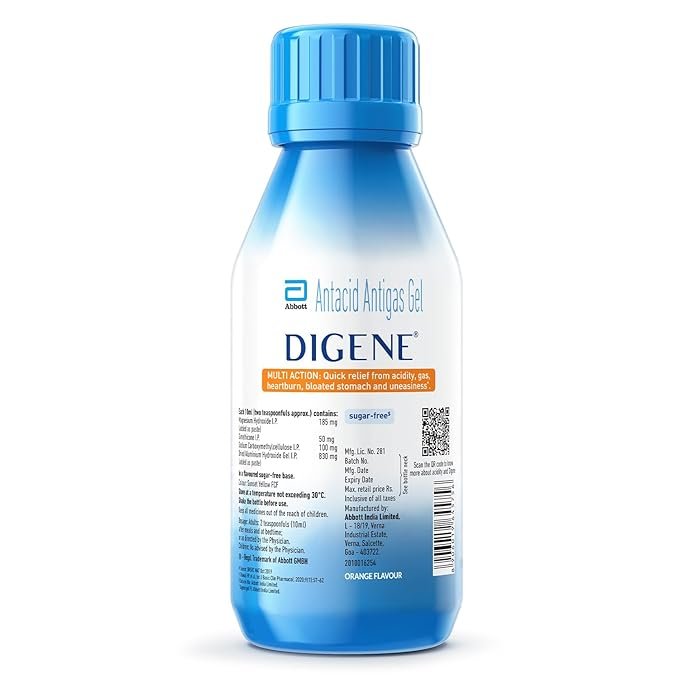Digene Antacid Antigas Gel | For Acidity, Gas, Heartburn & Stomach Care | Flavour Orange|200ml Oral Gel