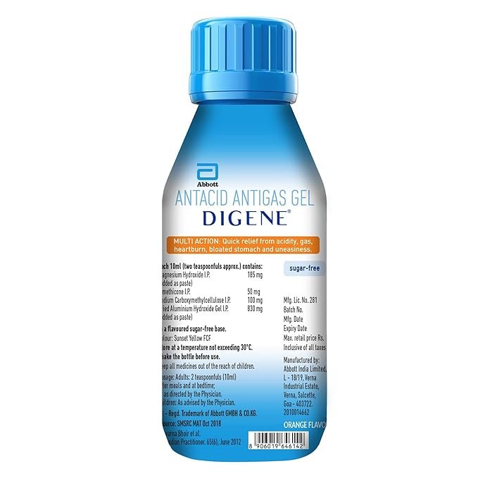 Digene Antacid Antigas Gel | For Acidity, Gas, Heartburn & Stomach Care | Flavour Orange|450ml Oral Gel
