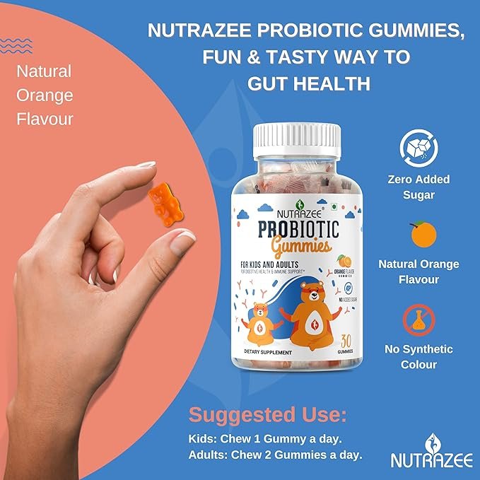 Nutrazee Probiotic Gummies for Kids and Adults No Added Sugar Orange