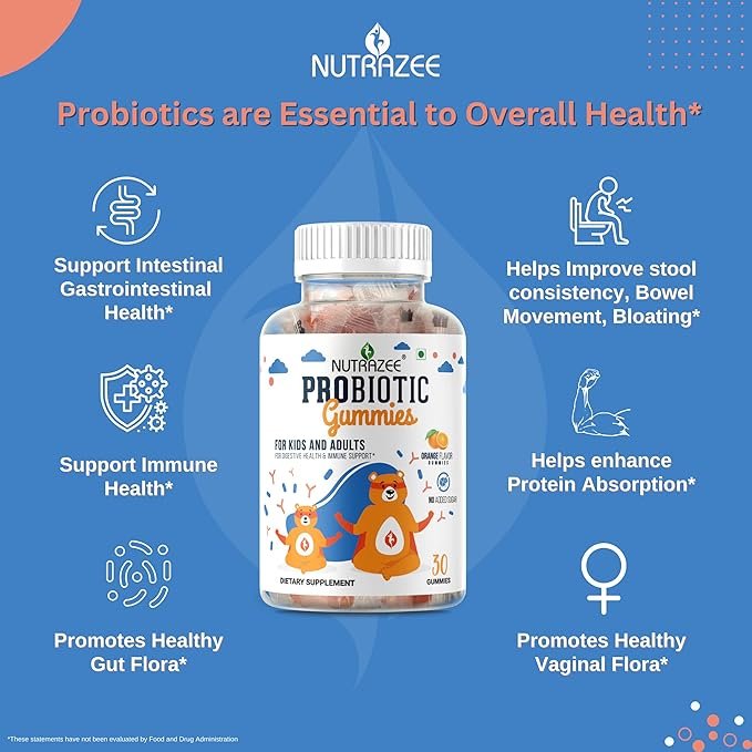 Nutrazee Probiotic Gummies for Kids and Adults No Added Sugar Orange